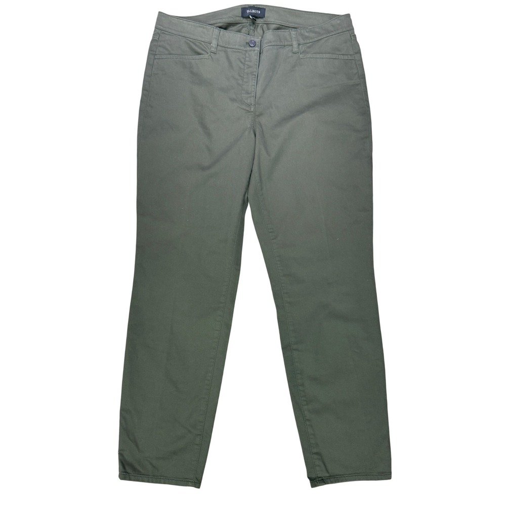 Talbots Womens 14 Chino Pants Olive Green Cotton Blend Slim Straight‎ Work